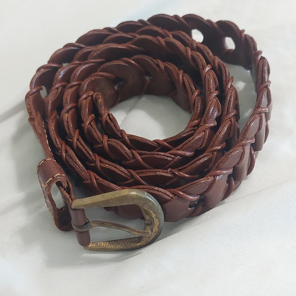 Leather Chained Belt, Brown, Sz Medium 41" Length